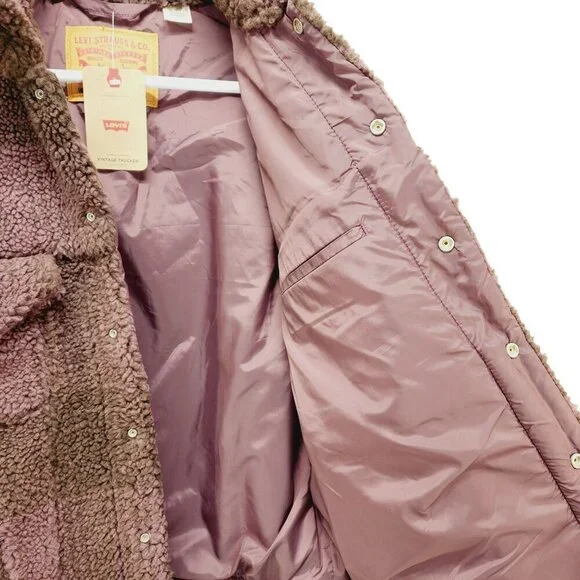 Levi’s Men's Fleece Sherpa Trucker Jacket Vintage Relaxed Fit Brown Size L New